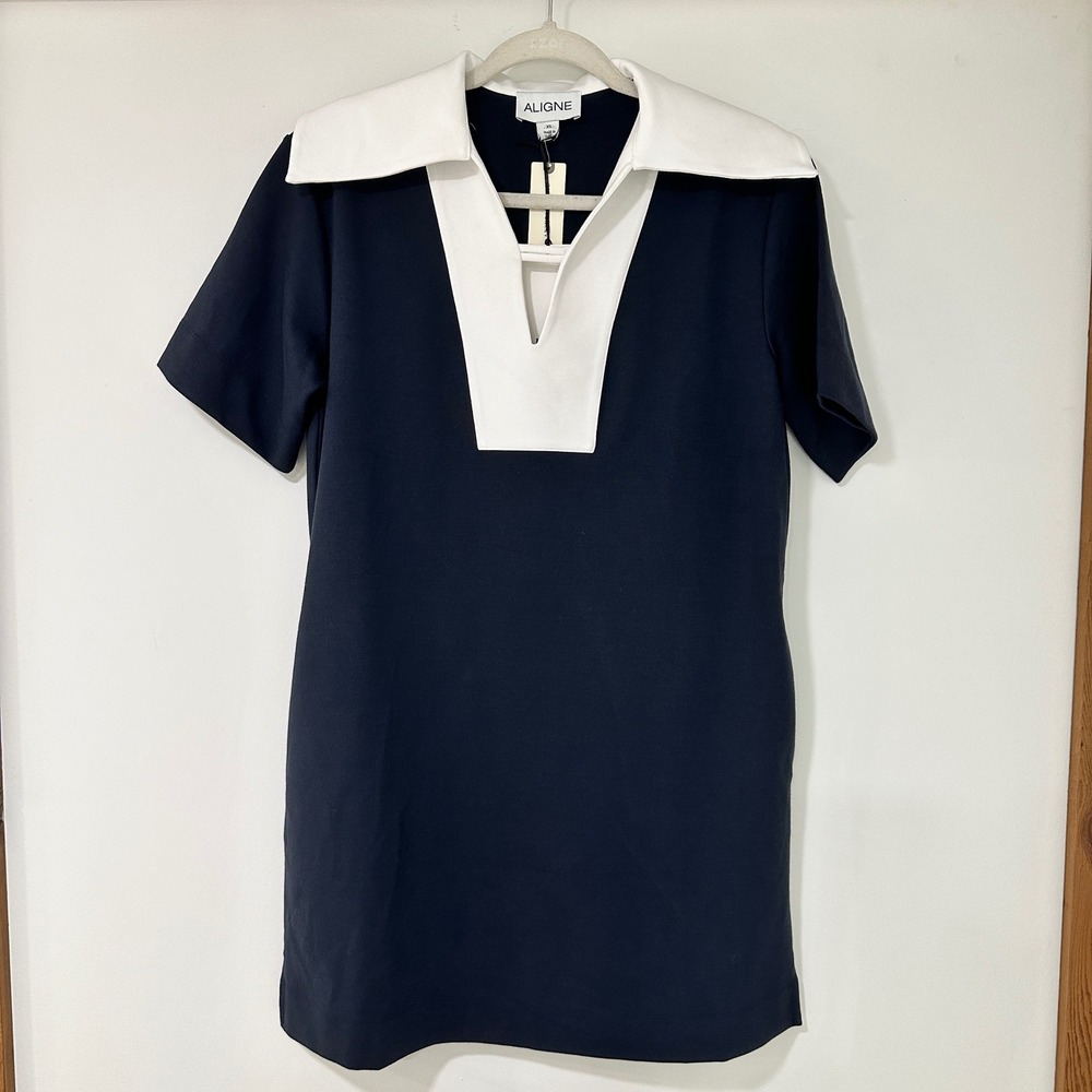 ALIGNE‎ Natty Navy Mini Dress Women XS Navy Blue Contrast Collar | Nautical Mod